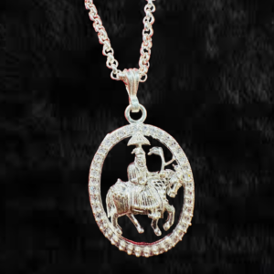 Shyam Ji With Hourse Round Shaped Silver Pendant - Image 1