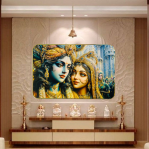 Radha Krishna Crystal Resine Art Golden Photo Frame Size 12X18 - Image 1