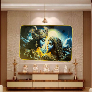 Radha Krishna Crystal Resine Art Golden Photo Frame Size 12X18 - Image 1