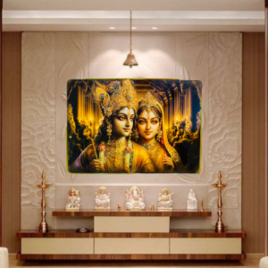 Radha Krishna Crystal Resine Art Golden Photo Frame Size 10X14 - Image 1