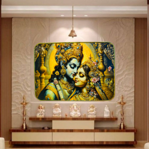 Radha Krishna Crystal Resine Art Golden Photo Frame Size 9X12 - Image 1