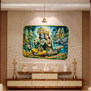 Radha Krishna Crystal Resine Art Golden Photo Frame Size 9X12 - Image 1