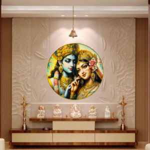 Radha Krishna Crystal Resine Art Golden Photo Frame Size 9X12 - Image 1