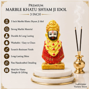 🦚Khatu Shyam Ji Premium Marble Dust Idol | Shyam Baba Murti | Pooja, Mandir & Home Decor 🙏✨(3 Inch) - Image 4