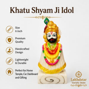 🦚Khatu Shyam Ji Premium Marble Dust Idol | Shyam Baba Murti | Pooja, Mandir & Home Decor 🙏✨(6 Inch) - Image 3