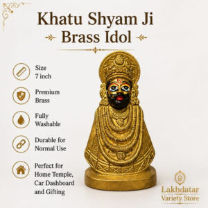 🦚 Khatu Shyam Ji Premium Brass Idol 🙏 | Brass Murti | Pooja, Mandir & Home Decor ✨(7 Inch) - Image 3